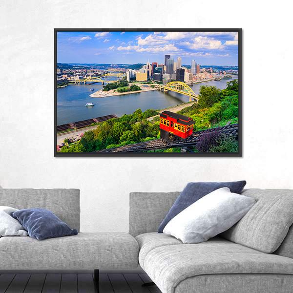 Pittsburgh Downtown Skyline Canvas Wall Art-5 Horizontal-Gallery Wrap-22" x 12"-Tiaracle