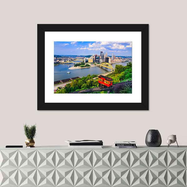 Pittsburgh Downtown Skyline Canvas Wall Art-5 Horizontal-Gallery Wrap-22" x 12"-Tiaracle
