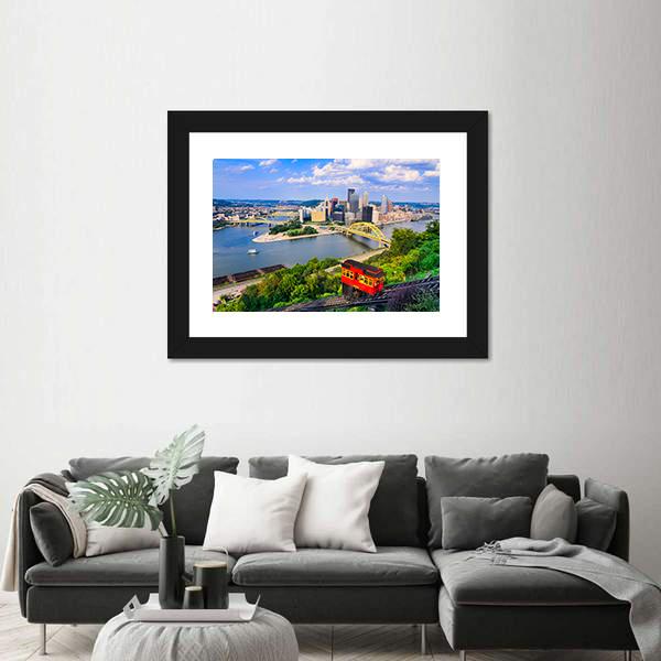Pittsburgh Downtown Skyline Canvas Wall Art-5 Horizontal-Gallery Wrap-22" x 12"-Tiaracle