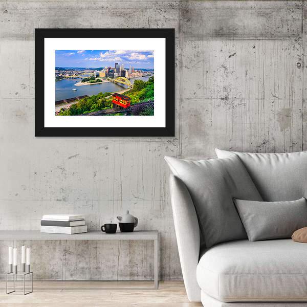 Pittsburgh Downtown Skyline Canvas Wall Art-5 Horizontal-Gallery Wrap-22" x 12"-Tiaracle