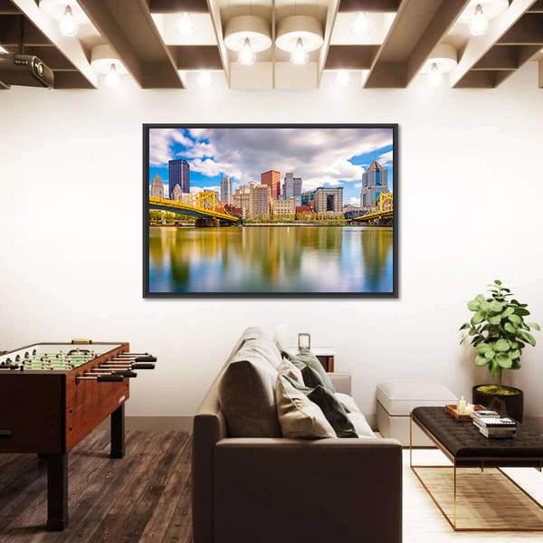 Pittsburgh Skyline Canvas Wall Art-5 Horizontal-Gallery Wrap-22" x 12"-Tiaracle