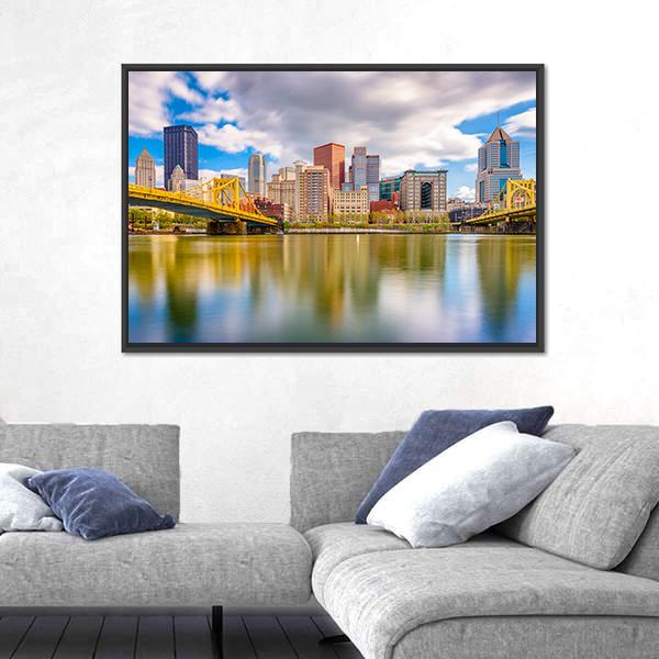 Pittsburgh Skyline Canvas Wall Art-5 Horizontal-Gallery Wrap-22" x 12"-Tiaracle