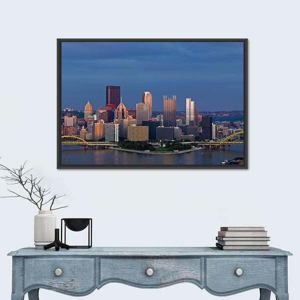Pittsburgh Skyline Panorama Canvas Wall Art-1 Piece-Floating Frame-24" x 16"-Tiaracle