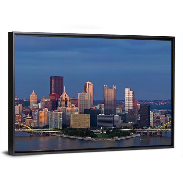 Pittsburgh Skyline Panorama Canvas Wall Art-3 Horizontal-Gallery Wrap-25" x 16"-Tiaracle