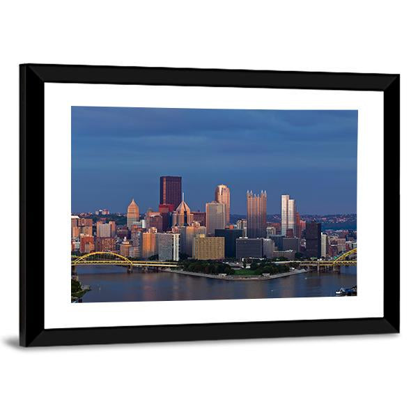 Pittsburgh Skyline Panorama Canvas Wall Art-3 Horizontal-Gallery Wrap-25" x 16"-Tiaracle