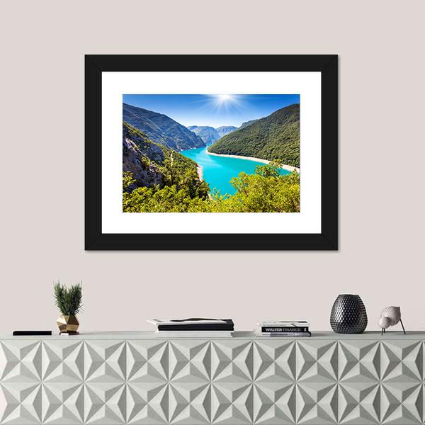 Piva Canyon With Its Reservoir Canvas Wall Art-1 Piece-Framed Print-20" x 16"-Tiaracle