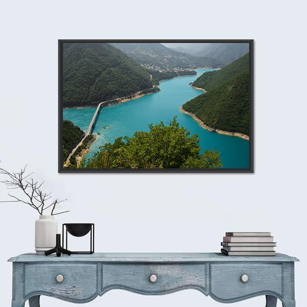 Pivsko Lake In Montenegro Canvas Wall Art-1 Piece-Floating Frame-36" x 24"-Tiaracle
