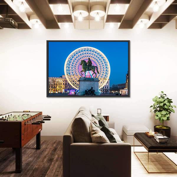 Place Bellecour Statue Of King Louis Canvas Wall Art-3 Horizontal-Gallery Wrap-25" x 16"-Tiaracle
