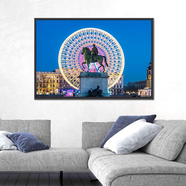 Place Bellecour Statue Of King Louis Canvas Wall Art-3 Horizontal-Gallery Wrap-25" x 16"-Tiaracle