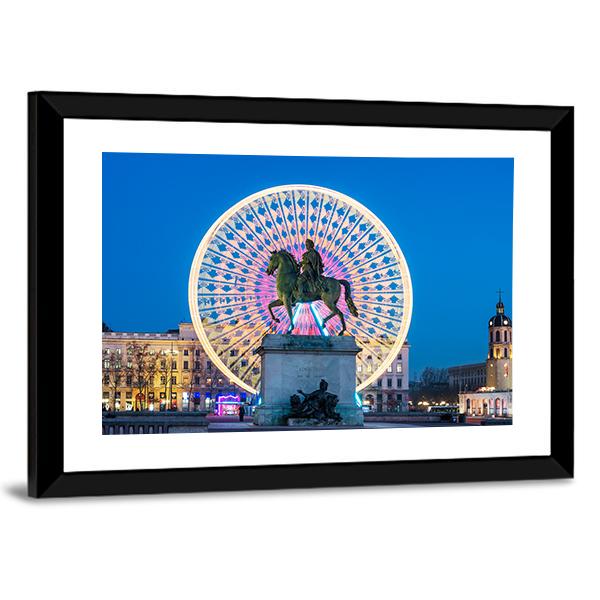 Place Bellecour Statue Of King Louis Canvas Wall Art-3 Horizontal-Gallery Wrap-25" x 16"-Tiaracle