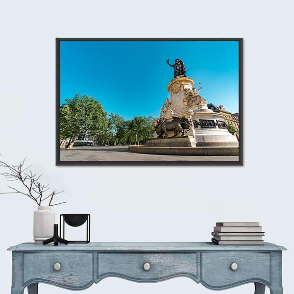 Place de la Republique In Paris Canvas Wall Art-1 Piece-Floating Frame-24" x 16"-Tiaracle