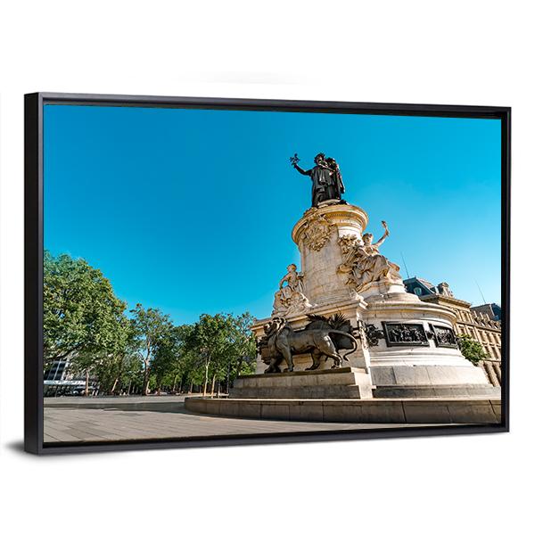 Place de la Republique In Paris Canvas Wall Art-3 Horizontal-Gallery Wrap-25" x 16"-Tiaracle