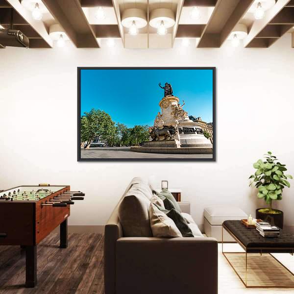 Place de la Republique In Paris Canvas Wall Art-3 Horizontal-Gallery Wrap-25" x 16"-Tiaracle