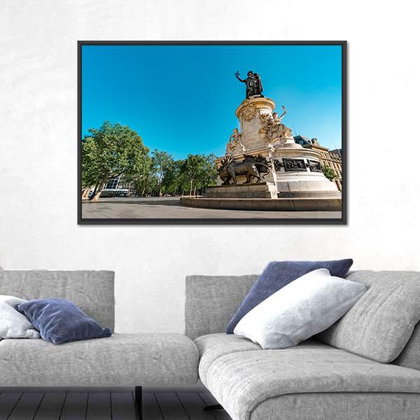 Place de la Republique In Paris Canvas Wall Art-3 Horizontal-Gallery Wrap-25" x 16"-Tiaracle