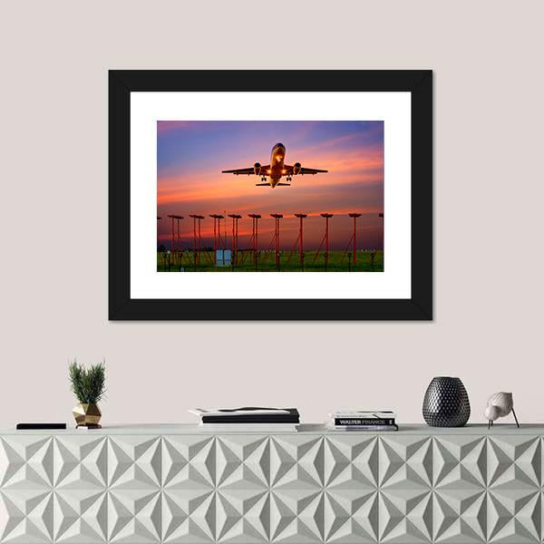 Plane Fly Up Over Take-Off Runway Canvas Wall Art-1 Piece-Framed Print-20" x 16"-Tiaracle