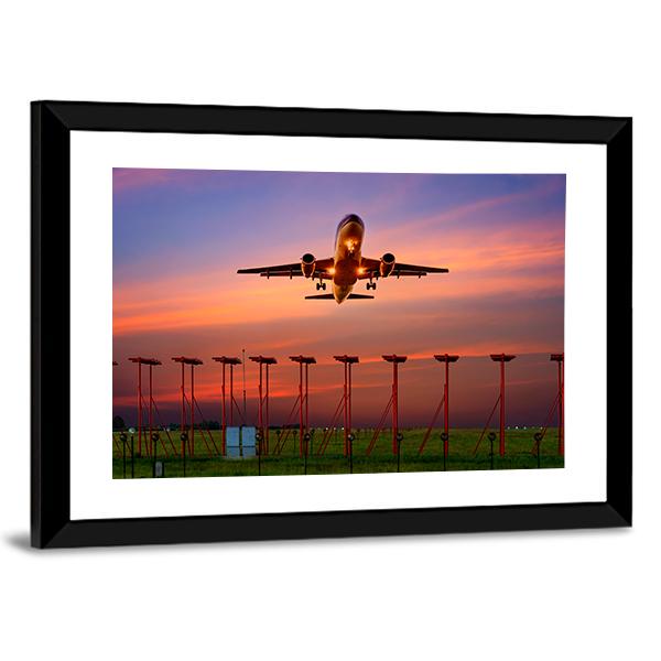 Plane Fly Up Over Take-Off Runway Canvas Wall Art-5 Horizontal-Gallery Wrap-22" x 12"-Tiaracle