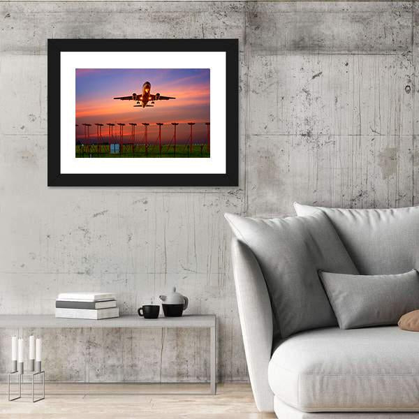 Plane Fly Up Over Take-Off Runway Canvas Wall Art-5 Horizontal-Gallery Wrap-22" x 12"-Tiaracle
