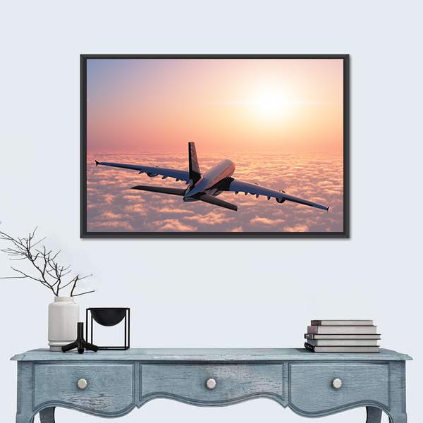 Plane Flying Above The Clouds Canvas Wall Art-1 Piece-Floating Frame-24" x 16"-Tiaracle