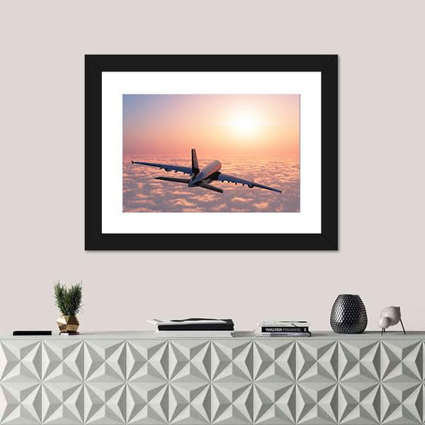 Plane Flying Above The Clouds Canvas Wall Art-1 Piece-Framed Print-20" x 16"-Tiaracle