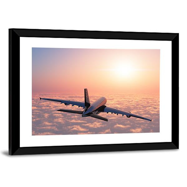 Plane Flying Above The Clouds Canvas Wall Art-5 Horizontal-Gallery Wrap-22" x 12"-Tiaracle