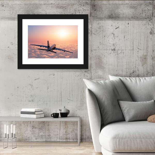 Plane Flying Above The Clouds Canvas Wall Art-5 Horizontal-Gallery Wrap-22" x 12"-Tiaracle