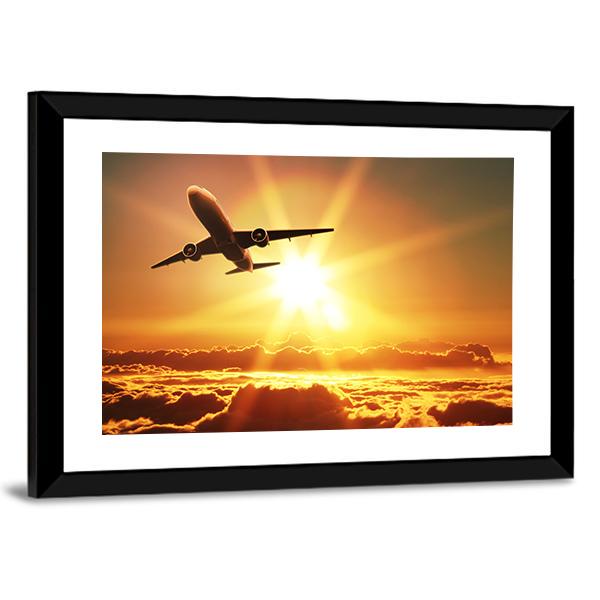 Plane Takes Off At Sunrise Canvas Wall Art-3 Horizontal-Gallery Wrap-25" x 16"-Tiaracle