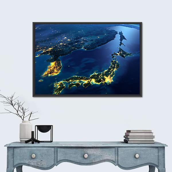 Planet Earth At Night Canvas Wall Art-1 Piece-Floating Frame-24" x 16"-Tiaracle