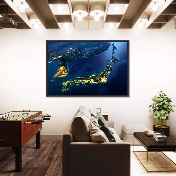Planet Earth At Night Canvas Wall Art-5 Horizontal-Gallery Wrap-22" x 12"-Tiaracle