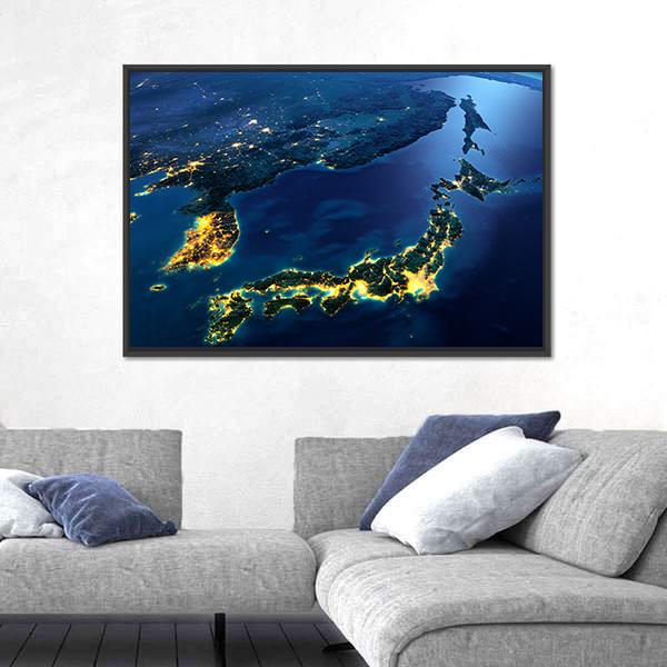 Planet Earth At Night Canvas Wall Art-5 Horizontal-Gallery Wrap-22" x 12"-Tiaracle