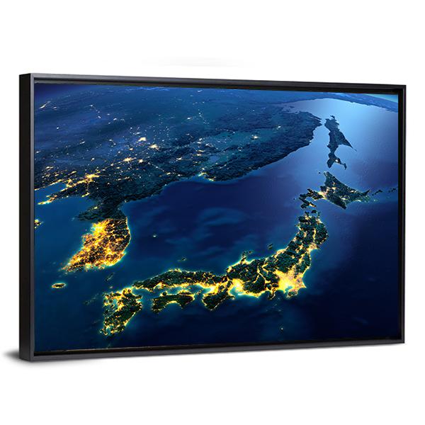 Planet Earth At Night Canvas Wall Art-5 Horizontal-Gallery Wrap-22" x 12"-Tiaracle