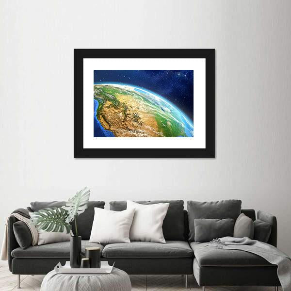 Planet Earth From Space Illustration Canvas Wall Art-1 Piece-Framed Print-20" x 16"-Tiaracle