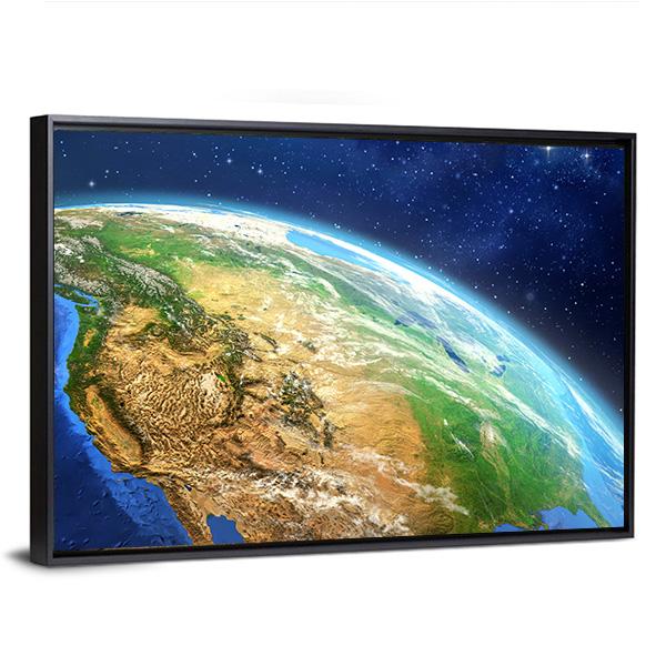 Planet Earth From Space Illustration Canvas Wall Art-3 Horizontal-Gallery Wrap-25" x 16"-Tiaracle