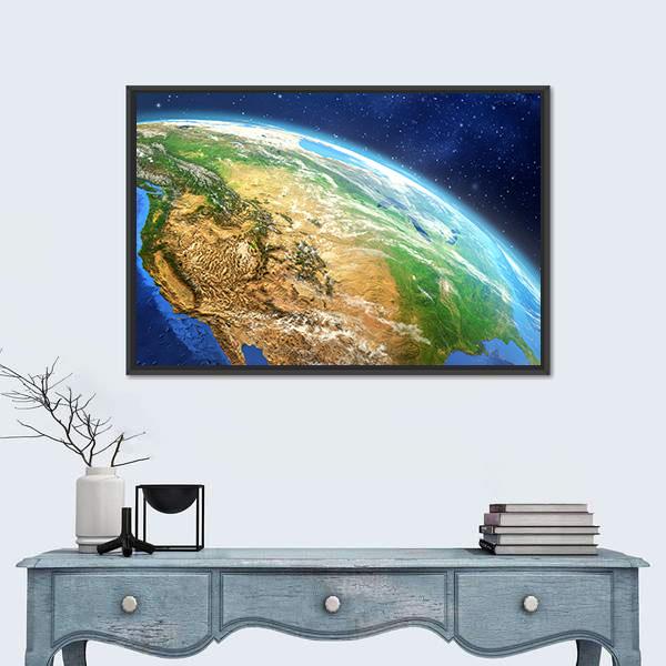 Planet Earth From Space Illustration Canvas Wall Art-3 Horizontal-Gallery Wrap-25" x 16"-Tiaracle