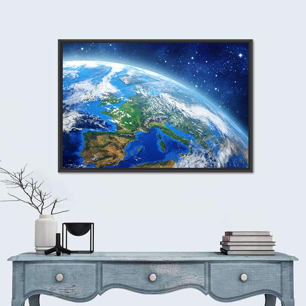 Planet Earth From Space In Daylight Canvas Wall Art-1 Piece-Floating Frame-24" x 16"-Tiaracle