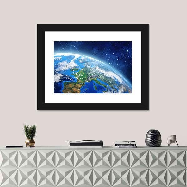Planet Earth From Space In Daylight Canvas Wall Art-1 Piece-Framed Print-20" x 16"-Tiaracle