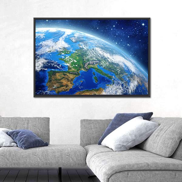 Planet Earth From Space In Daylight Canvas Wall Art-5 Horizontal-Gallery Wrap-22" x 12"-Tiaracle