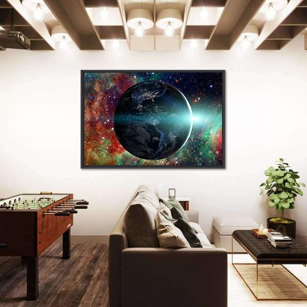 Planet Earth From The Space Canvas Wall Art-5 Horizontal-Gallery Wrap-22" x 12"-Tiaracle