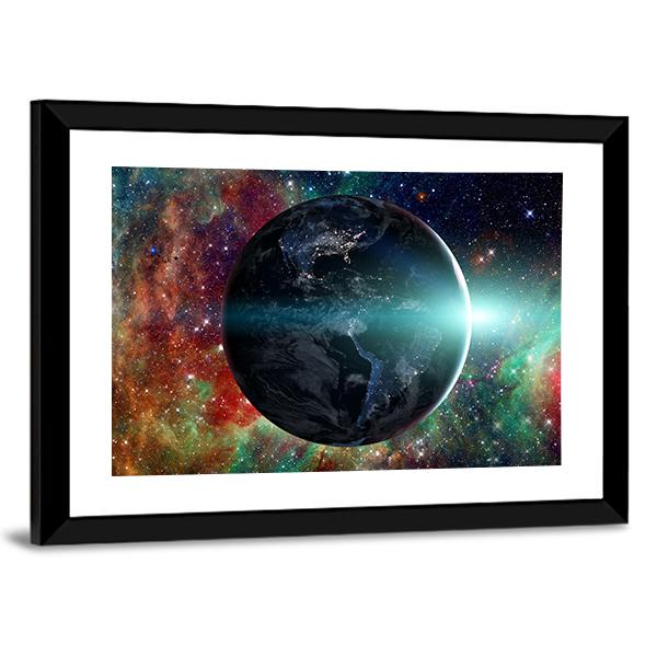 Planet Earth From The Space Canvas Wall Art-5 Horizontal-Gallery Wrap-22" x 12"-Tiaracle