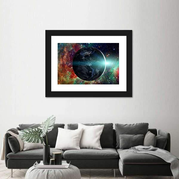 Planet Earth From The Space Canvas Wall Art-5 Horizontal-Gallery Wrap-22" x 12"-Tiaracle