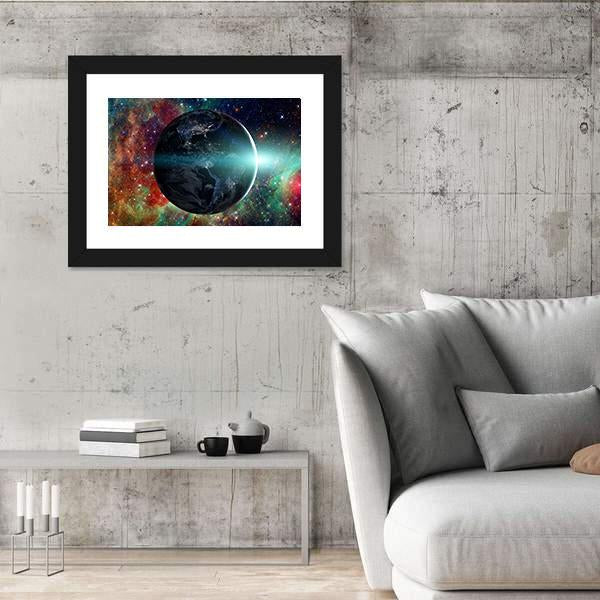 Planet Earth From The Space Canvas Wall Art-5 Horizontal-Gallery Wrap-22" x 12"-Tiaracle