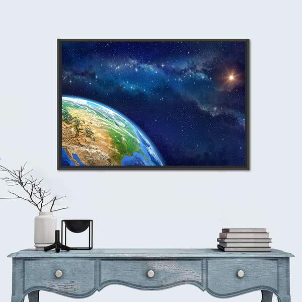 Planet Earth In Outer Space Canvas Wall Art-1 Piece-Floating Frame-24" x 16"-Tiaracle