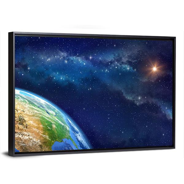 Planet Earth In Outer Space Canvas Wall Art-3 Horizontal-Gallery Wrap-25" x 16"-Tiaracle