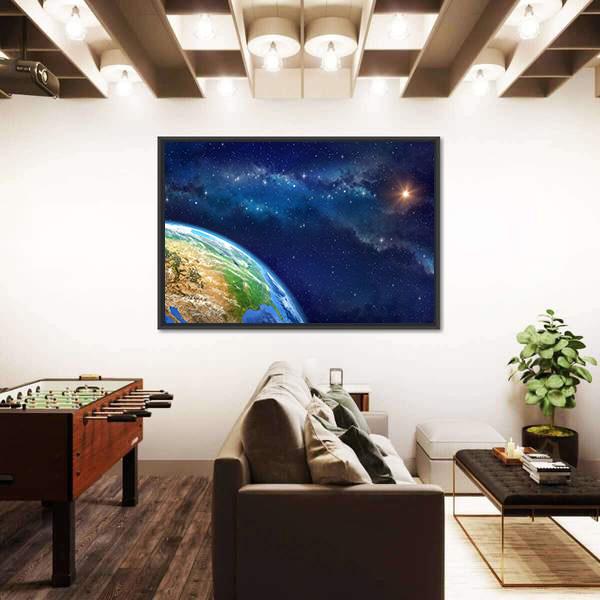 Planet Earth In Outer Space Canvas Wall Art-3 Horizontal-Gallery Wrap-25" x 16"-Tiaracle