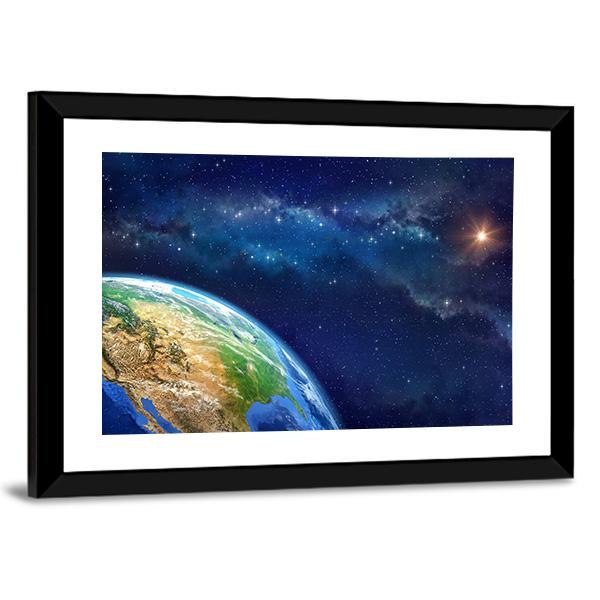 Planet Earth In Outer Space Canvas Wall Art-3 Horizontal-Gallery Wrap-25" x 16"-Tiaracle