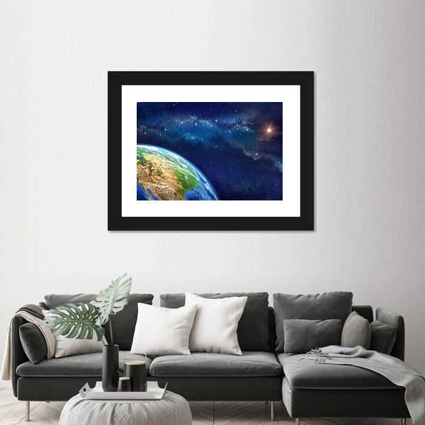 Planet Earth In Outer Space Canvas Wall Art-3 Horizontal-Gallery Wrap-25" x 16"-Tiaracle