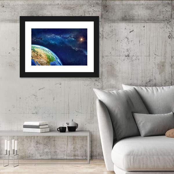 Planet Earth In Outer Space Canvas Wall Art-3 Horizontal-Gallery Wrap-25" x 16"-Tiaracle