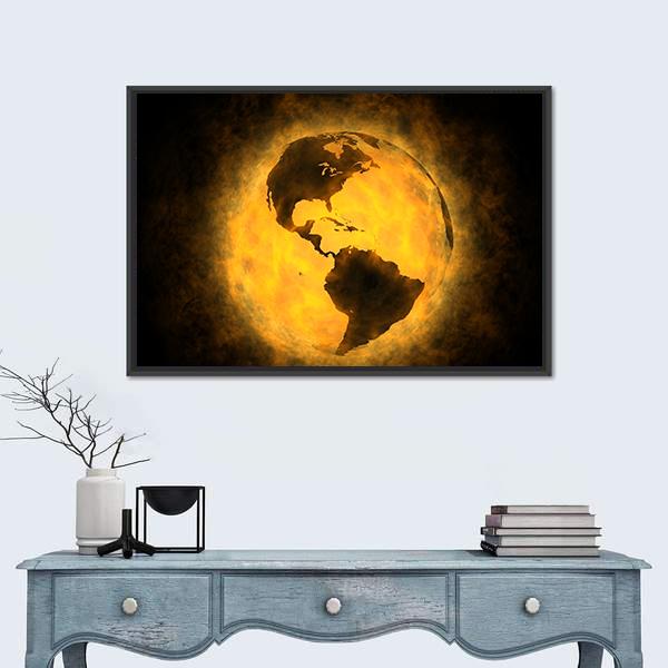 Planet Earth Warming Canvas Wall Art-1 Piece-Floating Frame-24" x 16"-Tiaracle