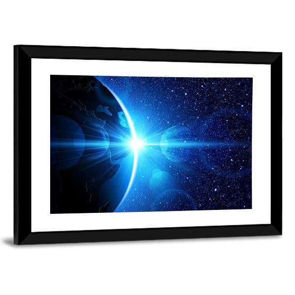 Planet Earth With Sunrise In Space Canvas Wall Art-3 Horizontal-Gallery Wrap-25" x 16"-Tiaracle