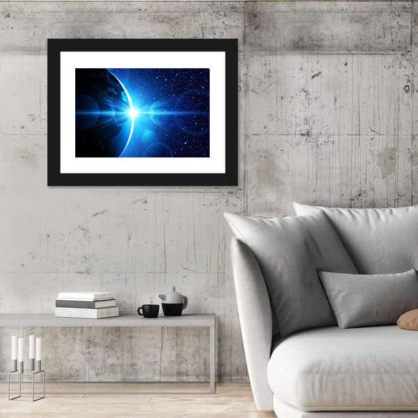 Planet Earth With Sunrise In Space Canvas Wall Art-3 Horizontal-Gallery Wrap-25" x 16"-Tiaracle