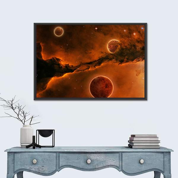 Planet Near A Nebula Canvas Wall Art-1 Piece-Floating Frame-24" x 16"-Tiaracle